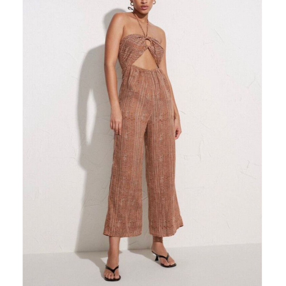 Faithfull The Brand Jumpsuit Womens XS Cocoa Marla Print Cutout Wide Leg